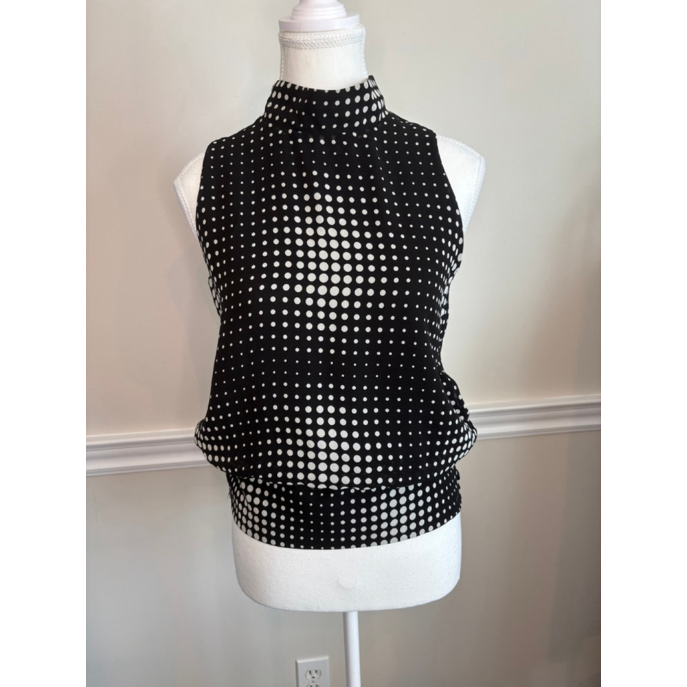 Holt Renfrew Studio Womens 7 100% Silk Black White Polka Dot Sleeveless Blouse